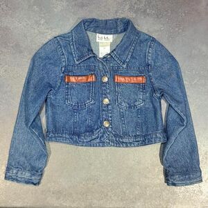 Nicole Miller New York Denim Cropped Jean Jacket 3T Leather Like Trim